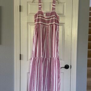Loft Maxi Sleeveless Tiered Sundress whit and pink stripes NWT XL